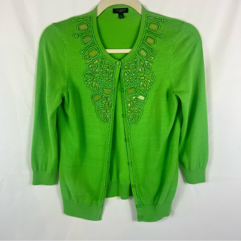 Talbots Green Embellished Women's Cardigan Sweater